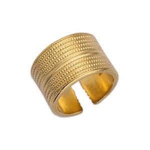 Bague en forme d'anneau large finement gravé en étain couleur or