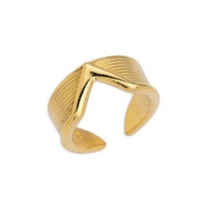 Bague anneau large gravée avec triangle en étain couleur or