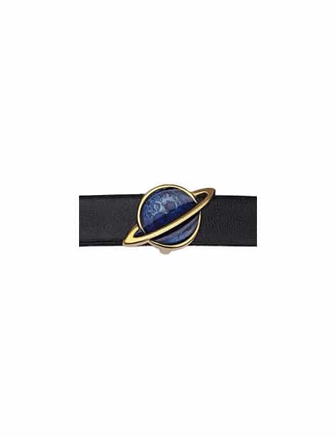 Passant Saturne émaillé couleur bleu en métal couleur or
