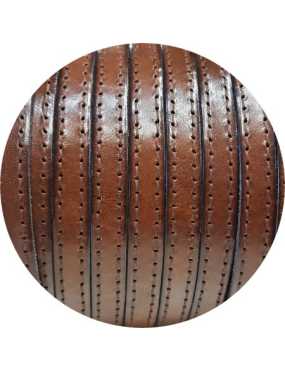 Cuir plat de 10mm marron marbré coutures marron vendu au mètre-Premium