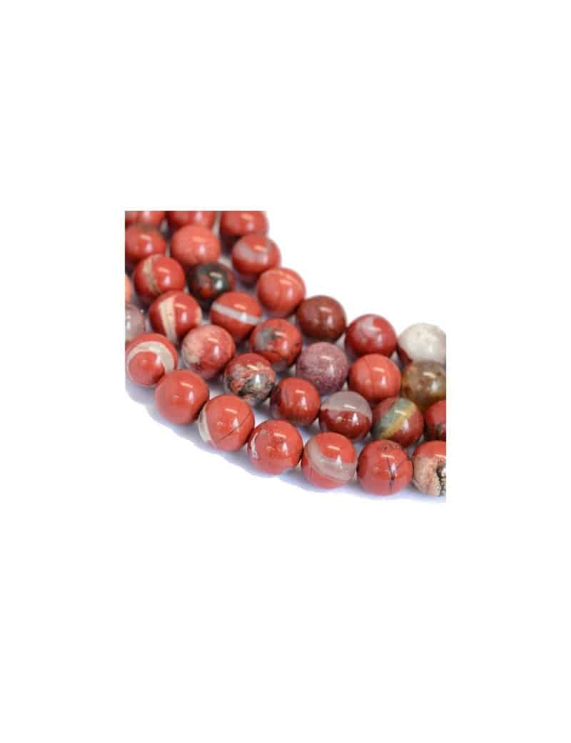 Fil de 60 perles ronde jaspe de 8mm rouges beiges