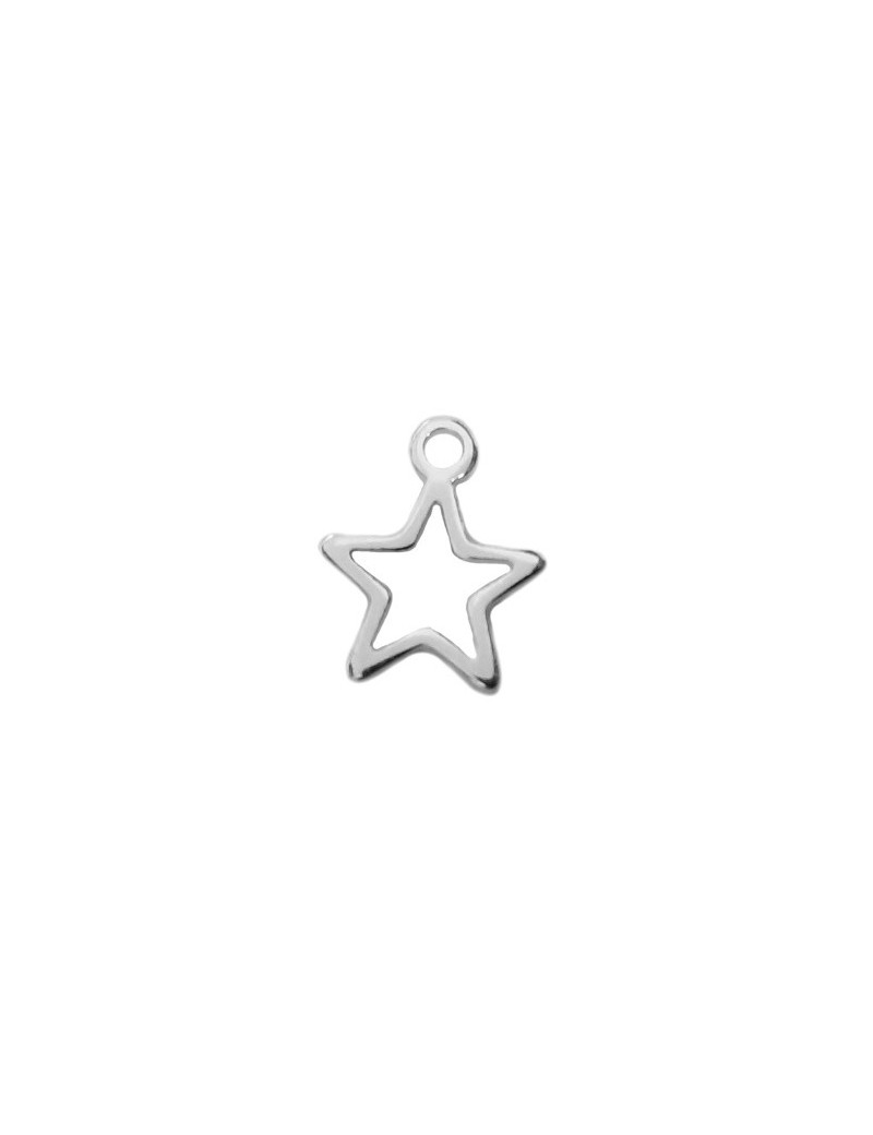 Pampille étoile ajourée de 15mm en métal plaqué argent 10 microns