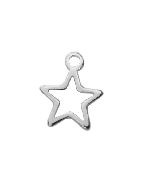Pampille étoile ajourée de 15mm en métal plaqué argent 10 microns