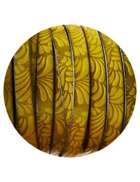 Cuir plat de 10mm fantaisie avec relief floral pistache en vente au cm