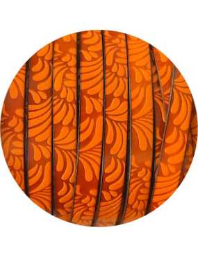 Cuir plat de 10mm fantaisie avec relief floral orange en vente au cm