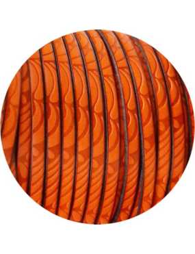 Cuir plat de 5mm fantaisie avec relief floral orange en vente au cm