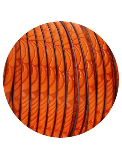 Cuir plat de 5mm fantaisie avec relief floral orange en vente au cm
