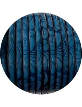 Cuir plat de 5mm fantaisie avec relief floral bleu en vente au cm