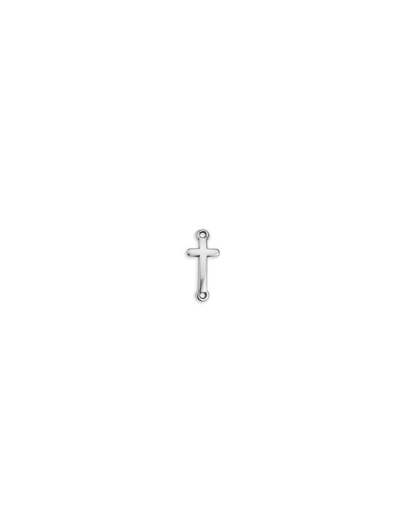 Intercalaire croix de 20mm en métal plaqué argent 10 microns blanc brillant