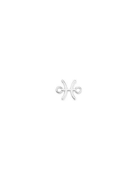 Intercalaire signe du Zodiaque Poisson en plaqué argent 10microns blanc brillant à 2 accroches-13mm