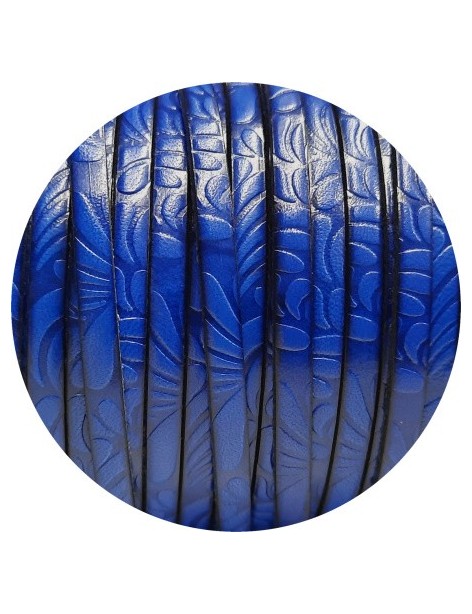 Cuir plat de 5mm fantaisie avec relief floral bleu électrique en vente au cm