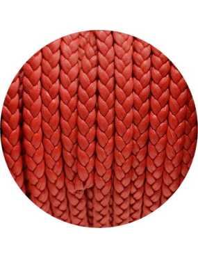 Cordon de cuir plat tresse 5mm rouge vendu au mètre