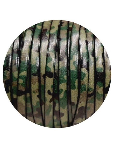Cuir plat 5mm fantaisie imprimé camouflage vert en vente au cm