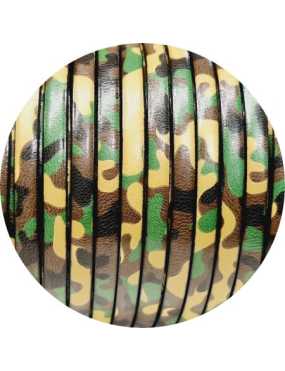 Cuir plat 5mm fantaisie imprimé camouflage vert marron en vente au cm