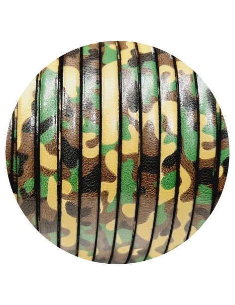 Cuir plat 5mm fantaisie imprimé camouflage vert marron en vente au cm