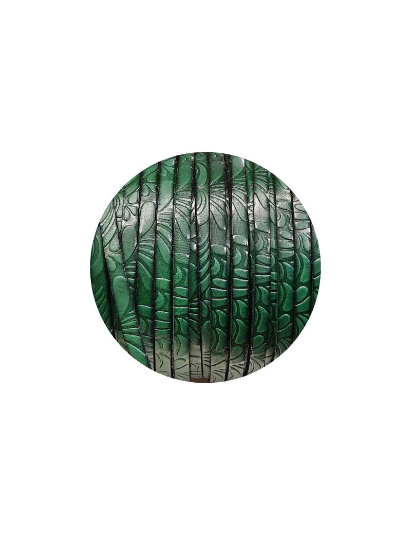 Cuir plat de 5mm fantaisie avec relief floral vert d'eau en vente au cm