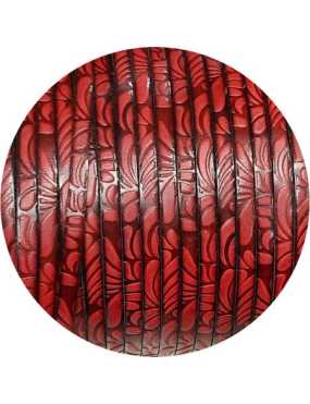 Cuir plat de 5mm fantaisie avec relief floral rouge cardinal, en vente au cm