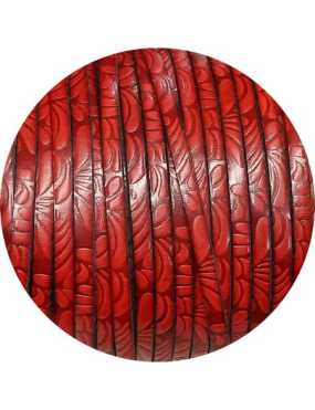 Cuir plat de 5mm fantaisie avec relief floral rouge, en vente au cm