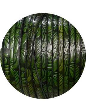 Cuir plat de 5mm fantaisie avec relief floral vert olive foncé, en vente au cm