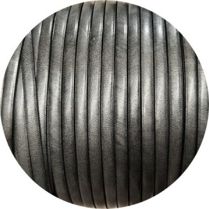 Cordon de cuir plat 5mm couleur argent vieilli-vente au cm