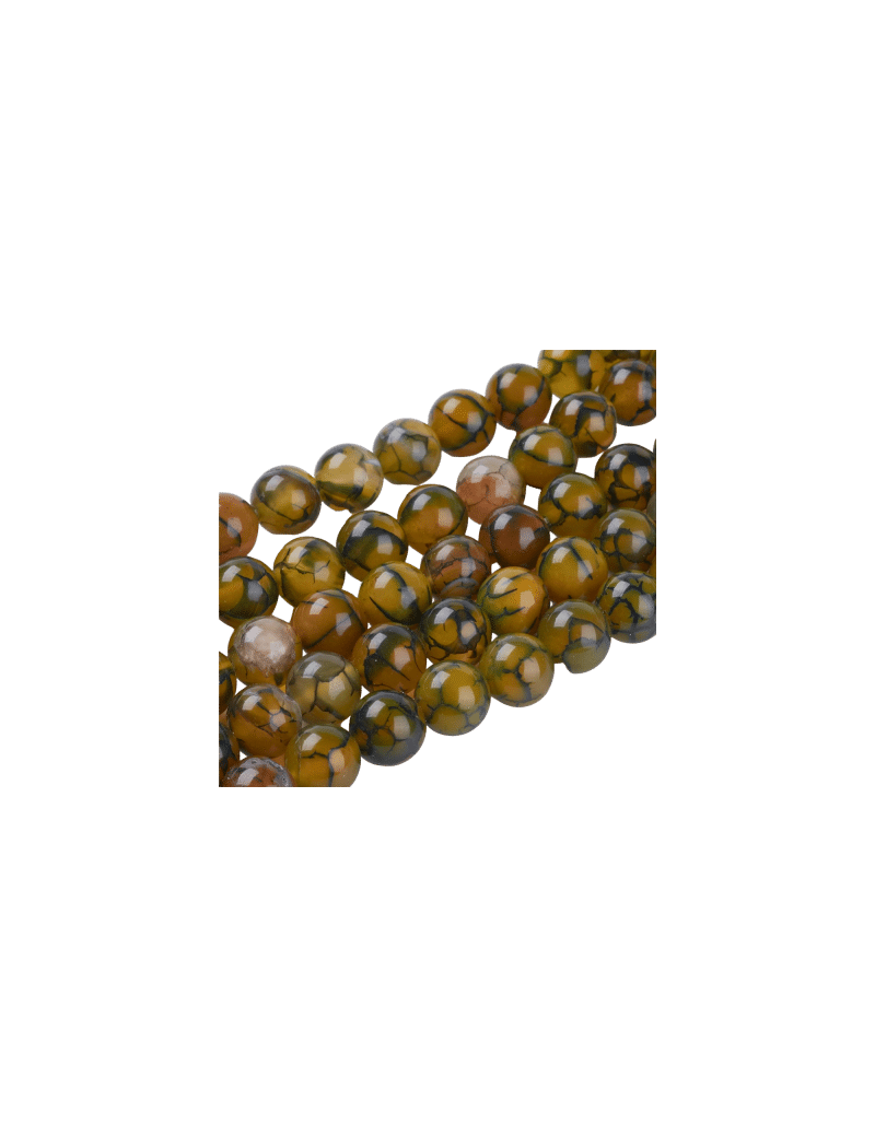 Fil de 19 perles ronde agate de 8mm vert orange veinés de noir