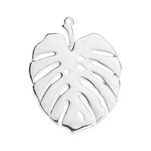 Belle feuille de Monstera de 52mm plaquée argent 10microns blanc brillant