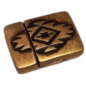 Fermoir aimanté bronze symboles géométriques pour cuir plat de 15mm