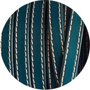 Cuir plat de 10mm turquoise foncé coutures blanches en vente au cm-Premium