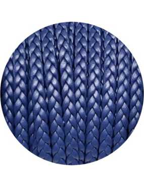 Cordon de cuir plat tresse 5mm bleu électrique-vente au cm