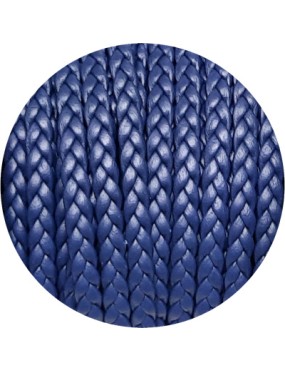 Cordon de cuir plat tresse 5mm bleu électrique-vente au cm
