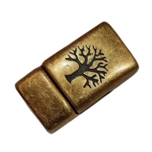 Fermoir aimanté gravé arbre de vie bronze pour cuir plat de 10mm