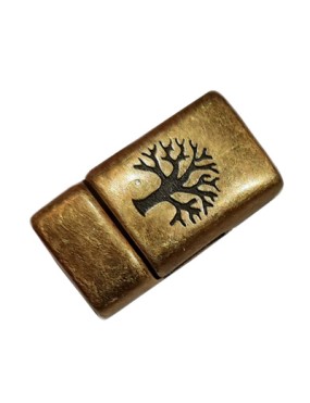 Fermoir aimanté gravé arbre de vie bronze pour cuir plat de 10mm