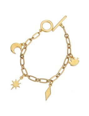 Bracelet Rétro Perles De Verre Poli Avec Pampille Croix Dorée - Bijou Fantaisie 4510