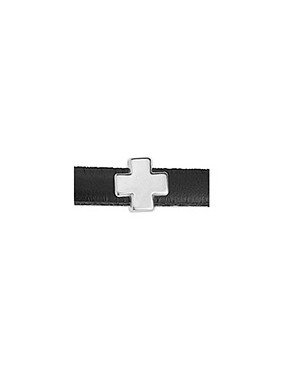 Passant croix en zamak placage argent pour cuir plat de 5mm