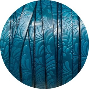 Cuir plat de 10mm fantaisie avec relief floral bleu turquoise en vente au cm