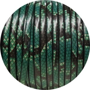 Cuir plat 5mm fantaisie imprimé serpent turquoise en vente au cm