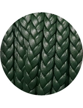 Lanière de cuir plat tressé de 5mm vert jade foncé en vente au cm