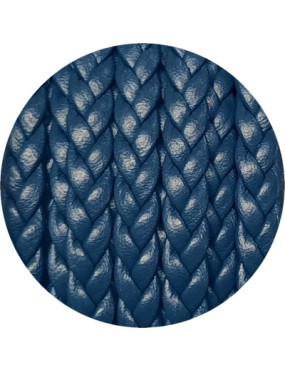 Cordon de cuir plat tresse 5mm bleu grisé vendu au mètre