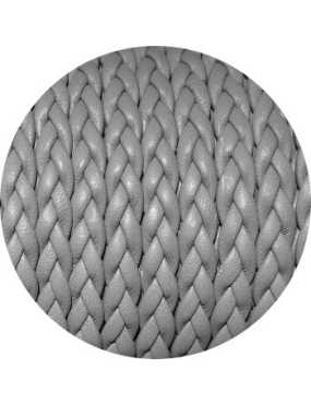 Cordon de cuir plat tresse 5mm gris en vente au cm