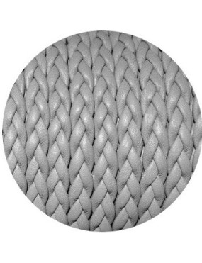 Cordon de cuir plat tresse 5mm gris clair en vente au cm