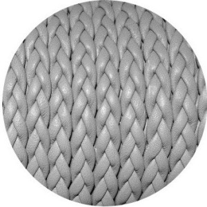 Cordon de cuir plat tresse 5mm gris clair vendu au mètre
