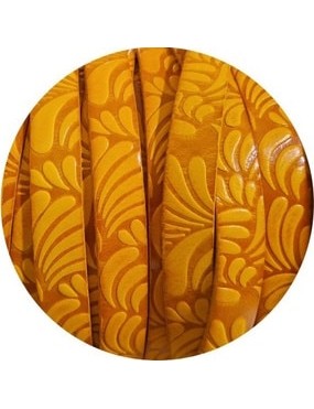 Cuir plat de 10mm fantaisie avec relief floral jaune orangé en vente au cm
