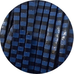 Cuir plat 3mm rayé bleu soutenu et noir en vente au cm
