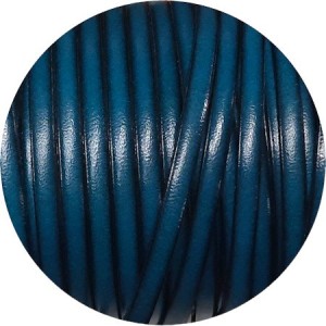 Cordon de cuir plat 5mm de couleur bleu atoll-vente au cm