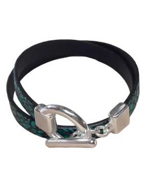 Superbe bracelet double tour en kit avec du cuir plat brillant bleu et noir