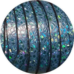 Cuir plat de 10mm fantaisie avec relief turquoise métal et bleu en vente au cm